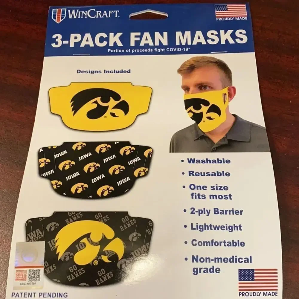 New in Package Iowa Hawkeyes Face Covering Face Mask Masks Set of 3